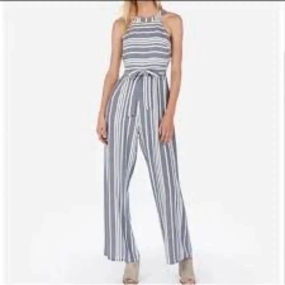 Express Blue White Stripe Jumpsuit Romper Sz L Summer